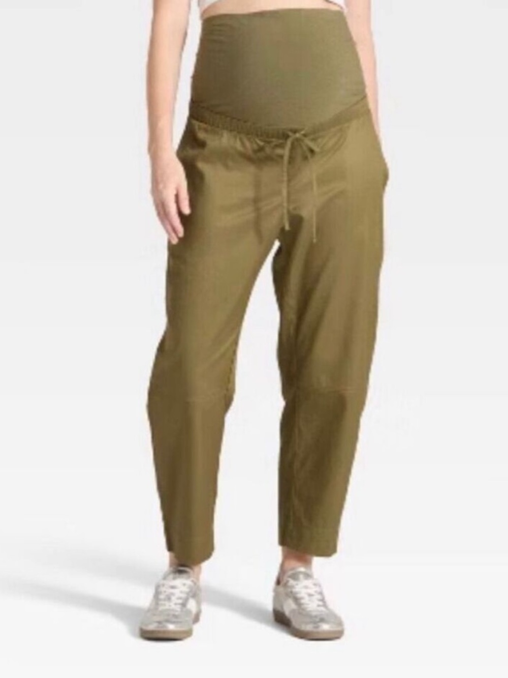 Ingrid & Isabel Maternity Olive Drawstring Jogger Pants Chino Small